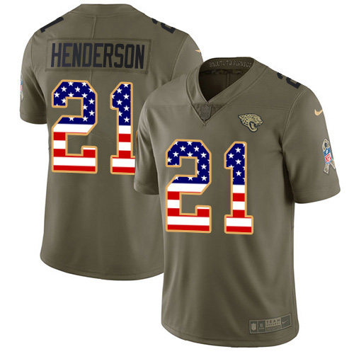 Nike  Jaguars #21 C.J. Henderson Olive USA Flag Men Stitched NFL Limited 2017 Salute To Service Jersey->jacksonville jaguars->NFL Jersey